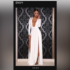 ABYSS BY ABBY | Taupe ‘Envy’ Plunge Neck High Slit Maxi Dress